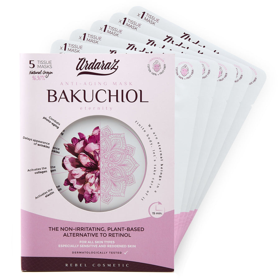Ardaraz pack 5 mascarillas faciales hidratantes Bakuchiol (Retinol Vegetal) y Ácido Hialurónico